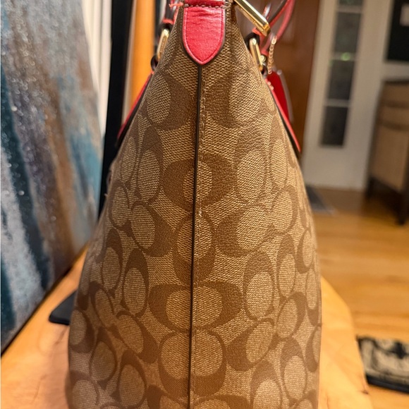 Coach Gallery Tote - Brown Signature Canvas with Red Trim - Picture 9 of 14